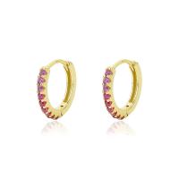 925 Sterling Silver Hoop Earrings, gold color plated, micro pave cubic zirconia & for woman, 13.50x12.50mm, Sold By Pair