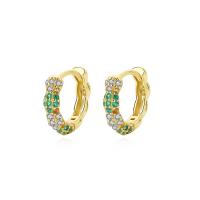 Cubic Zirconia Micro Pave Sterling Silver Earring, 925 Sterling Silver, gold color plated, micro pave cubic zirconia & for woman, 14x12.50mm, Sold By Pair