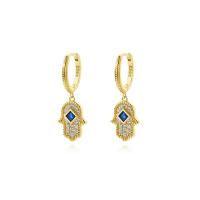 Evil Eye Earrings 925 Sterling Silver Hand gold color plated micro pave cubic zirconia & for woman 26.50mm Sold By Pair