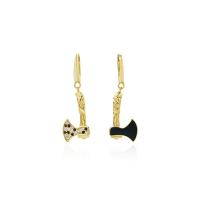 925 Sterling Silver Drop &  Dangle Earrings, Axe, gold color plated, different styles for choice & micro pave cubic zirconia & for woman & enamel, 28.50mm, Sold By PC