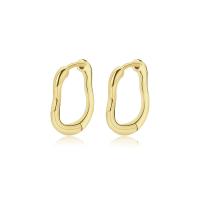 925 Sterling Silver Hoop Earrings gold color plated for woman 14.20mm Sold By Pair