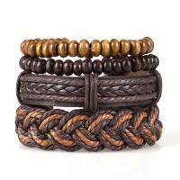Wrap Bracelet Cowhide with PU Leather & Wax Cord & Wood knit 4 pieces & Adjustable & fashion jewelry & Unisex two different colored 180mm Sold By Set