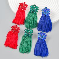 Fashion Fringe Earrings Zinc Alloy with Polyester gold color plated fashion jewelry & for woman & with rhinestone Sold By Pair