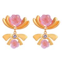 Acrylic Jewelry Earring Zinc Alloy with acrylic rhinestone & Resin Flower gold color plated fashion jewelry & for woman two different colored Sold By Pair