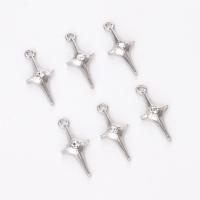 Tibetan Style Cross Pendants, with Cubic Zirconia, platinum color plated, Unisex, nickel, lead & cadmium free, 11x26mm, Approx 50PCs/Bag, Sold By Bag
