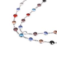 Brass Beading Chains with Crystal Flat Round silver color plated DIY multi-colored nickel lead & cadmium free 7mm Approx Sold By Bag