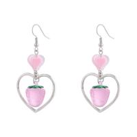 Resin Earring with Zinc Alloy Heart silver color plated for woman pink Sold By Pair