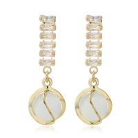 Cubic Zirconia Micro Pave Brass Earring with Cats Eye gold color plated micro pave cubic zirconia & for woman golden nickel lead & cadmium free Sold By Pair
