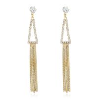 Fashion Fringe Earrings, Brass, gold color plated, for woman & with rhinestone, golden, nickel, lead & cadmium free, 72x9mm, Sold By Pair
