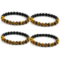 Gemstone Bracelets, Tiger Eye, with Abrazine Stone, Round, different size for choice & for man, mixed colors, Length:7-8.6 Inch, Sold By PC
