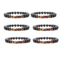 Gemstone Bracelets, Lava, with Impression Jasper & Wood, Round, Unisex & different size for choice, more colors for choice, Length:7.5 Inch, Sold By PC