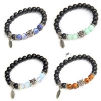 Gemstone Bracelets Abrazine Stone with Gemstone & Zinc Alloy Owl silver color plated & Unisex Length 7.5 Inch Sold By PC