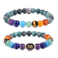Gemstone Bracelets, with rhinestone Tibetan Style spacer, Round, plated, 2 pieces & Unisex & different size for choice, mixed colors, Length:7.2-7.8 Inch, 2PCs/Set, Sold By Set