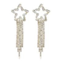 Fashion Fringe Earrings, Brass, Star, gold color plated, for woman & with rhinestone, golden, nickel, lead & cadmium free, 66x22mm, Sold By Pair