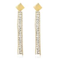 Fashion Fringe Earrings, Brass, gold color plated, for woman & with rhinestone, golden, nickel, lead & cadmium free, 70x12mm, Sold By Pair