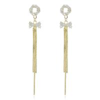 Fashion Fringe Earrings Brass gold color plated for woman & with rhinestone golden nickel lead & cadmium free Sold By Pair
