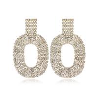 Rhinestone Earring Brass Round gold color plated for woman & with rhinestone golden nickel lead & cadmium free Sold By Pair