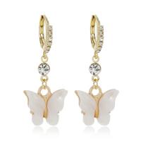Acrylic Jewelry Earring Brass with Acrylic Butterfly gold color plated for woman & with rhinestone golden nickel lead & cadmium free Sold By Pair