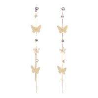 Rhinestone Earring Brass Butterfly gold color plated for woman & with rhinestone golden nickel lead & cadmium free Sold By Pair