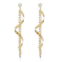 Fashion Fringe Earrings, Brass, gold color plated, for woman & with rhinestone, golden, nickel, lead & cadmium free, 75x12mm, Sold By Pair
