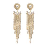 Fashion Fringe Earrings, Brass, gold color plated, for woman & with rhinestone, golden, nickel, lead & cadmium free, 88x23mm, Sold By Pair