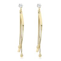 Fashion Fringe Earrings, Brass, gold color plated, for woman & with rhinestone, golden, nickel, lead & cadmium free, 68x9mm, Sold By Pair