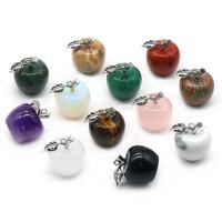 Gemstone Pendants Jewelry, with Tibetan Style, Apple, silver color plated, 12 pieces, mixed colors, 16x20mm, 12PCs/Box, Sold By Box