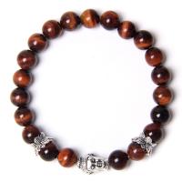 Natural Tiger Eye Bracelets with Zinc Alloy handmade Unisex Length Approx 7-8.6 Inch Sold By Bag