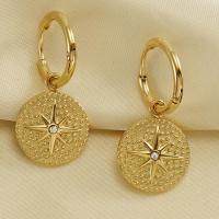 Titanium Steel  Earring, Round, 18K gold plated, fashion jewelry & for woman & with rhinestone, golden, 15x32mm, Sold By Pair
