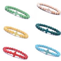 Fashion Turquoise Bracelets, Cross, Unisex & different size for choice, more colors for choice, 8mm, Length:Approx 7-8.6 Inch, 10Strands/Bag, Sold By Bag