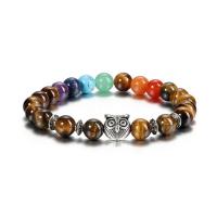 Natural Tiger Eye Bracelets with Gemstone & Zinc Alloy fashion jewelry & Unisex 8mm Approx Sold By Strand