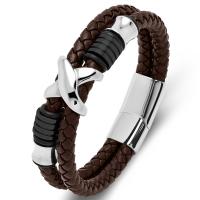 Bracelets cordon PU, cuir PU, avec acier inoxydable 316L, Lettre X, Double couche & bijoux de mode & longueur différente pour le choix & pour homme, plus de couleurs à choisir, 12mm, Vendu par PC