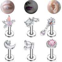 Stainless Steel Ear Piercing Jewelry, 316L Stainless Steel, polished, Different Shape for Choice & micro pave cubic zirconia, more colors for choice, 1.20x10mm, Sold By PC