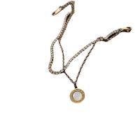 Mode-Multi-Layer-Halskette, Titanstahl, mit Verlängerungskettchen von 5cm, flache Runde, Doppelschicht & Modeschmuck & für Frau & mit Strass, keine, 9.80x9.80mm, Länge 15.6 cm, verkauft von PC