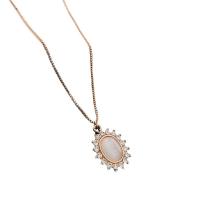Cubic Zircon Micro Pave Brass Necklace with Cats Eye with 5cm extender chain Flower rose gold color plated fashion jewelry & micro pave cubic zirconia & for woman rose gold color nickel lead & cadmium free Length 38.7 cm Sold By PC