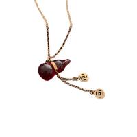 Titanium Steel Necklace with Lampwork with 5cm extender chain Calabash Vacuum Ion Plating fashion jewelry & for woman red Length 37.5 cm Sold By PC
