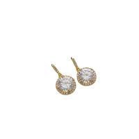 Cubic Zirconia Micro Pave Brass Earring Flat Round gold color plated fashion jewelry & micro pave cubic zirconia & for woman golden nickel lead & cadmium free Sold By Pair