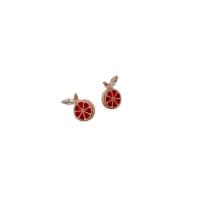 Cubic Zirconia Micro Pave Brass Earring Tangerine gold color plated fashion jewelry & micro pave cubic zirconia & for woman red nickel lead & cadmium free Sold By Pair