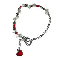 Titanstahl Halskette, mit Kristall & Kunststoff Perlen, mit Verlängerungskettchen von 5cm, Herz, Modeschmuck & für Frau, keine, 17.60x17.80mm, Länge:46 cm, verkauft von PC