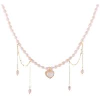 Freshwater Pearl Mässing Chain Necklace, med Mässing, med 5cm extender kedja, Hjärta, guldfärg pläterade, mode smycken & justerbar & för kvinna, vit, 15.50x14.60mm, Längd 36.5 cm, Säljs av PC
