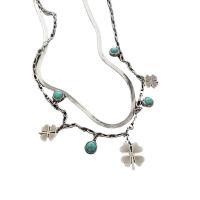 Multi Layer Necklace, Titanium Steel, with turquoise, with 5cm extender chain, Double Layer & fashion jewelry & adjustable & for woman, silver color, Length:37.7 cm, 43.2 cm, Sold By PC