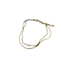 Braguette en acier inoxydable, Acier titane, avec 5cm chaînes de rallonge, Double couche & bijoux de mode & pour femme & avec strass, doré, Longueur:19.6 cm, 20.3 cm, Vendu par PC
