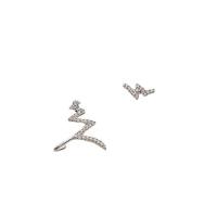 Cubic Zirconia Micro Pave Brass Earring, silver color plated, fashion jewelry & micro pave cubic zirconia & for woman, silver color, nickel, lead & cadmium free, 9.8x22.6mm,12.4x6.5mm, Sold By Pair