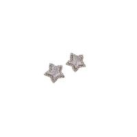 Cubic Zirconia Micro Pave Brass Earring, Star, silver color plated, fashion jewelry & micro pave cubic zirconia & for woman, silver color, nickel, lead & cadmium free, 14.10x14.10mm, Sold By Pair