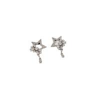 Cubic Zirconia Micro Pave Brass Earring Star silver color plated fashion jewelry & micro pave cubic zirconia & for woman silver color nickel lead & cadmium free Sold By Pair
