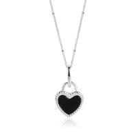 925 Sterling Silver Necklaces with Black Agate & Shell Heart silver color plated for woman silver color Length Approx 17.7 Inch Sold By PC