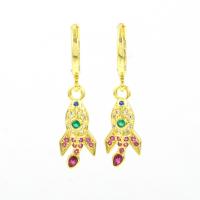 Cubic Zirconia Micro Pave Brass Earring Rocket real gold plated micro pave cubic zirconia & for woman gold Sold By Pair