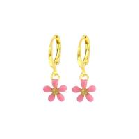 Brass Drop Earring Flower real gold plated for woman & enamel Sold By Pair