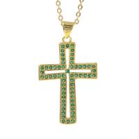 Cubic Zircon Micro Pave Brass Necklace Cross real gold plated micro pave cubic zirconia & for woman Length 47 cm Sold By PC