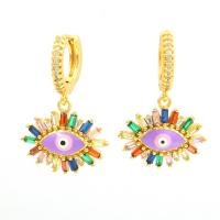 Evil Eye Earrings, Brass, real gold plated, micro pave cubic zirconia & for woman & enamel, more colors for choice, 30x20mm, Sold By Pair